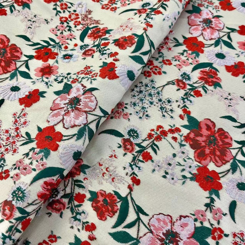 Tissu jacquard floral rouge de - Vintage Sewing Textile avis et prix